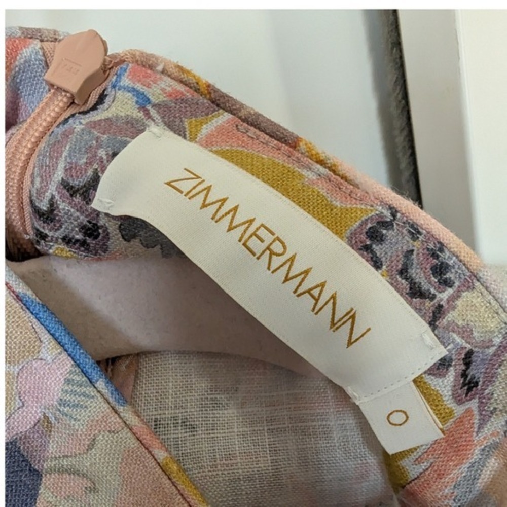 NWOT $950 Zimmermann Illustration Buttoned Belted Floral Linen Mini Dress size 0 - Picture 6 of 9